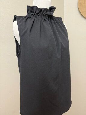 Ann Taylor Black Ruffle Collar Classy Southern Blouse Small